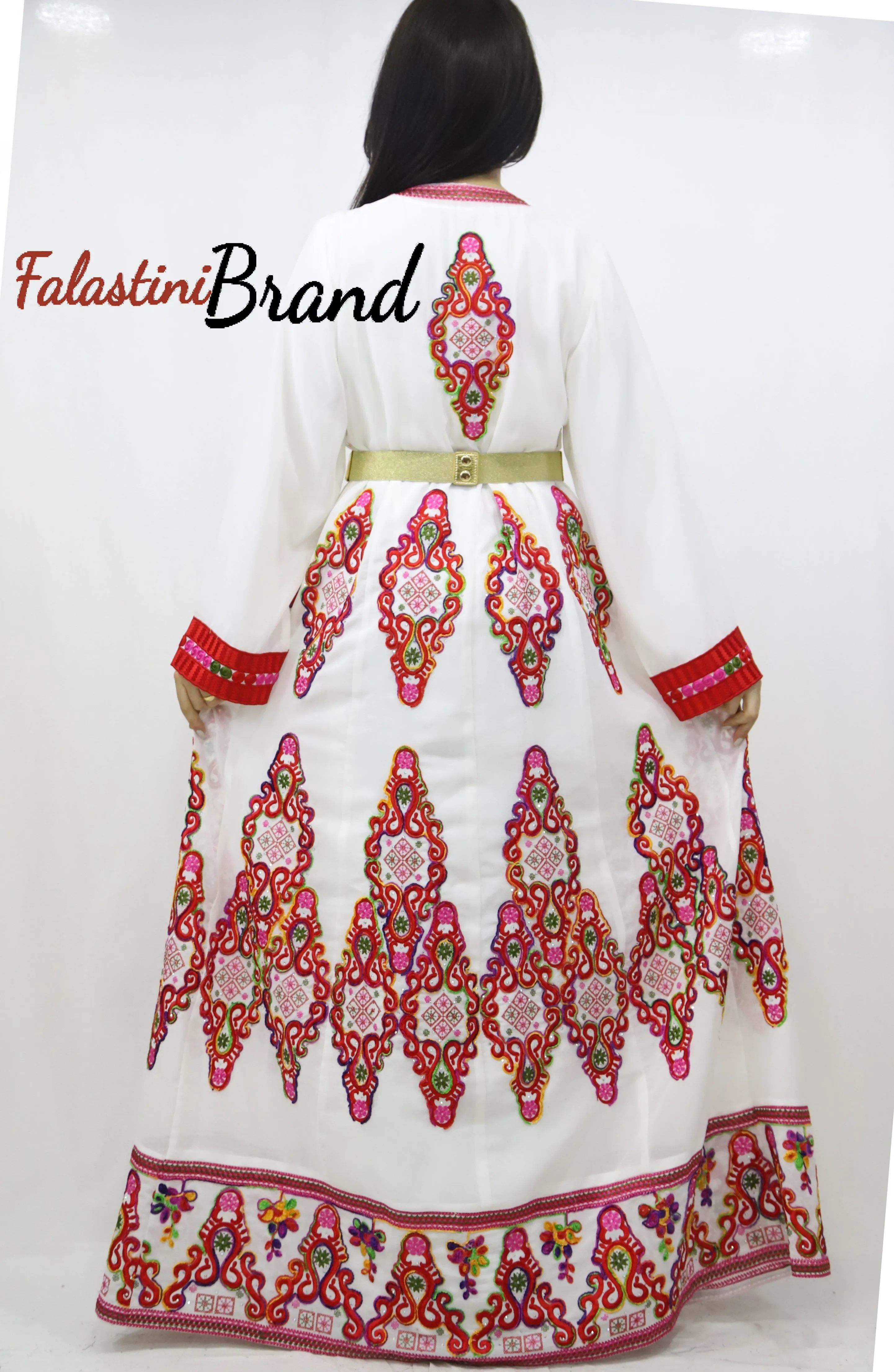2 Pieces White Kaftan Dress with Red Embroidery