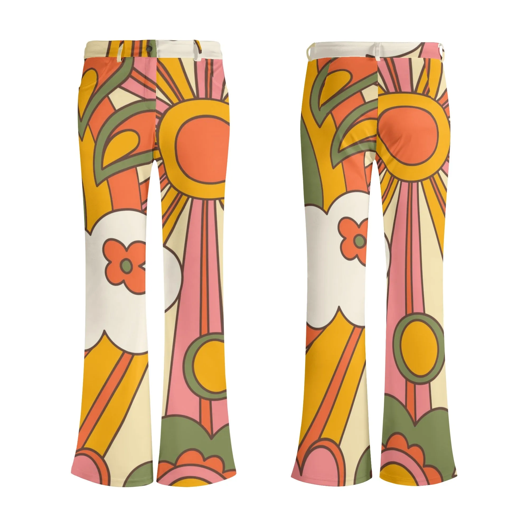 60s 70s Bell Bottom, Flaired Bottom Groovy Sunburst Hippie Pants