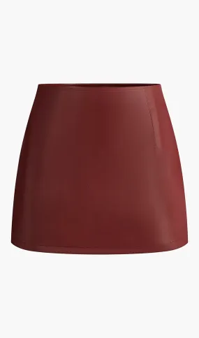 A-Line Faux Leather Mini Skirt-Red