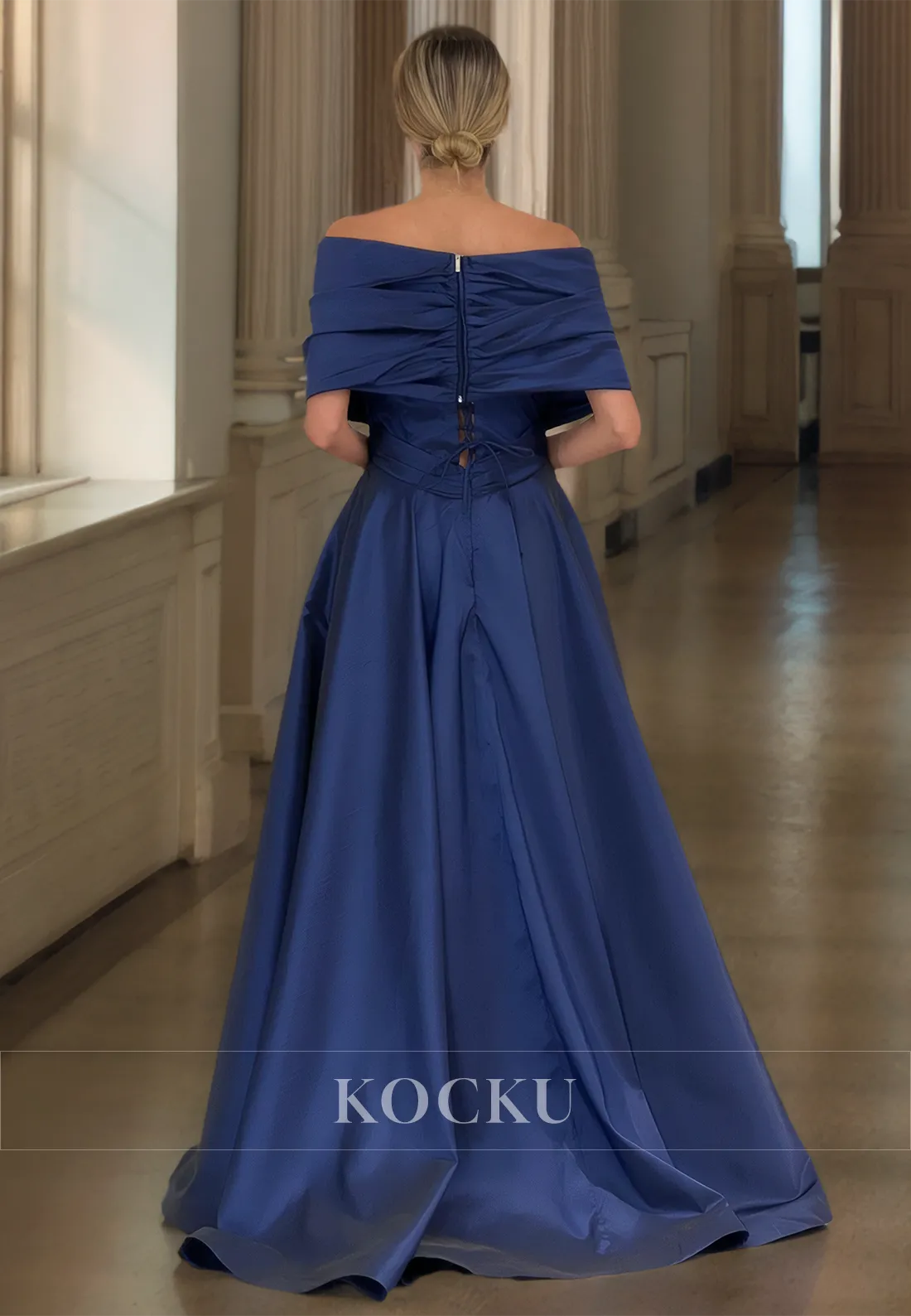 A-Line V-Neck Prom Dress Sleeveless Floor-Length Ruched Satin Formal Gowns with Pleats