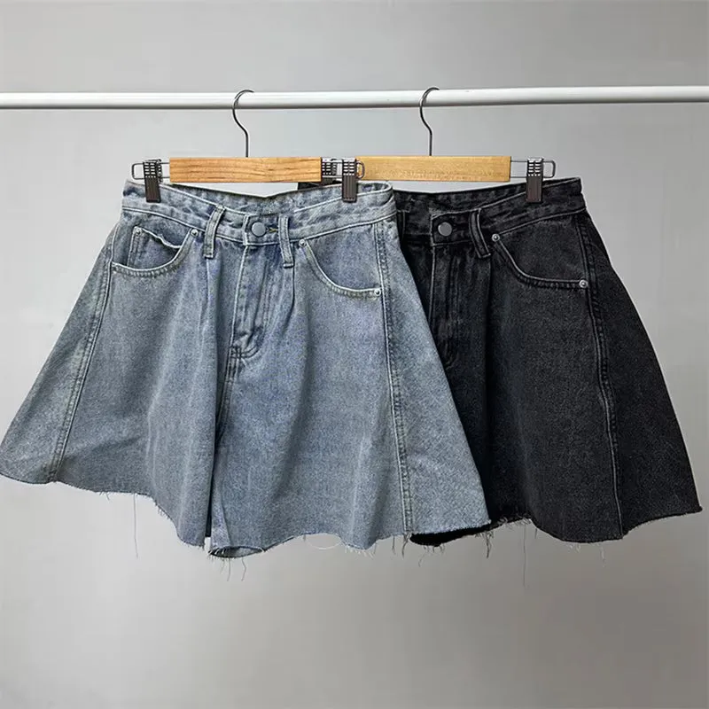A-Line Washed Color Style Denim Shorts