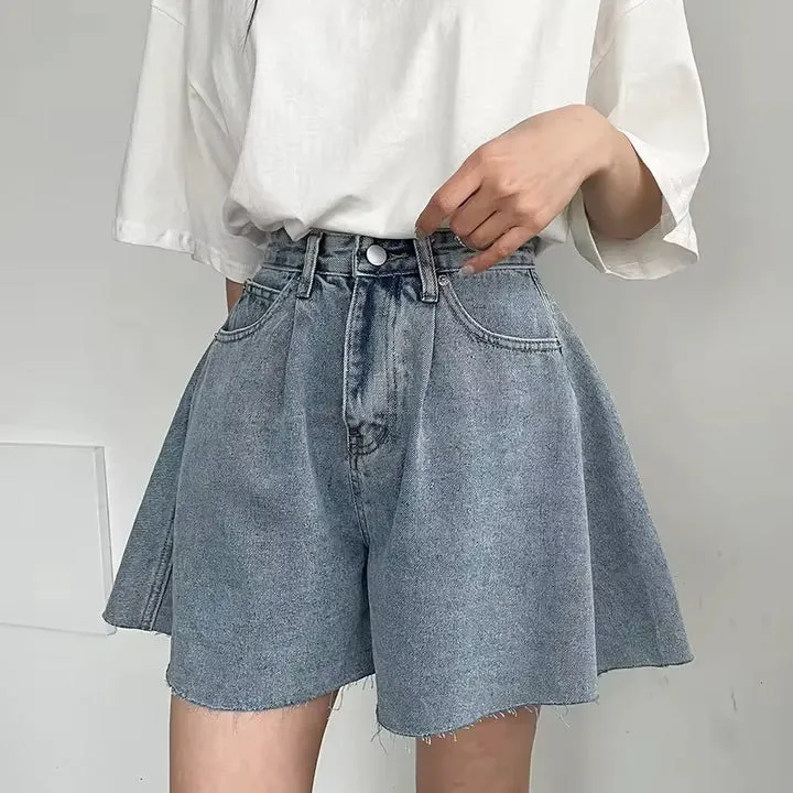 A-Line Washed Color Style Denim Shorts