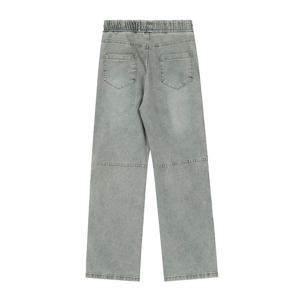Acid Washed Button Hem Cargo Jeans