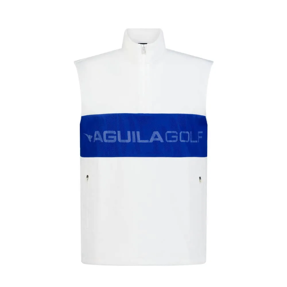 Aguila Golf Sleeveless Vest – White & Blue Quarter-Zip Fit