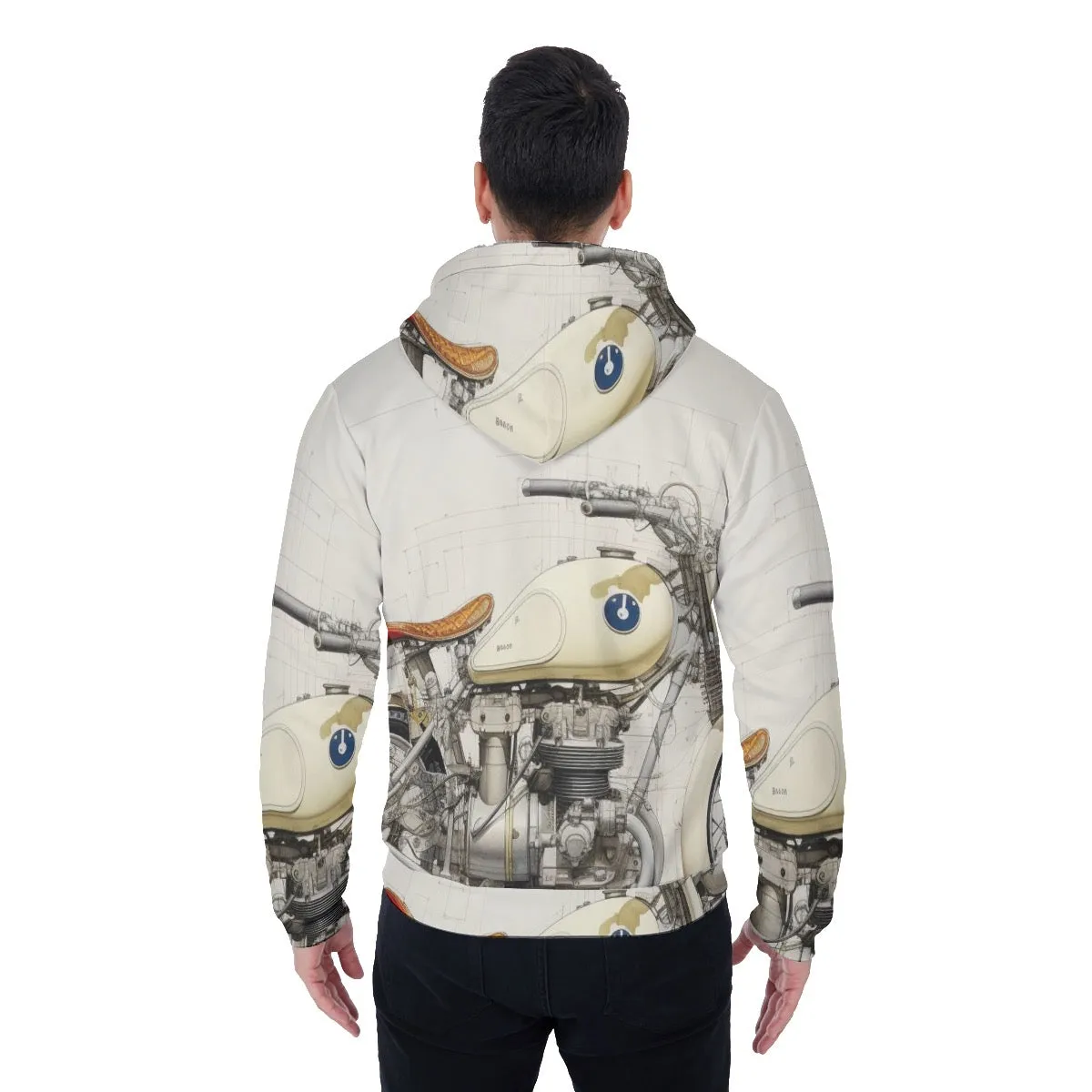 All-Over Print Men's Sherpa Fleece Zip Up Hoodie 26 27, motorcycle print