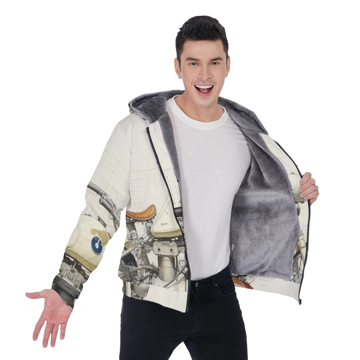 All-Over Print Men's Sherpa Fleece Zip Up Hoodie 26 27, motorcycle print