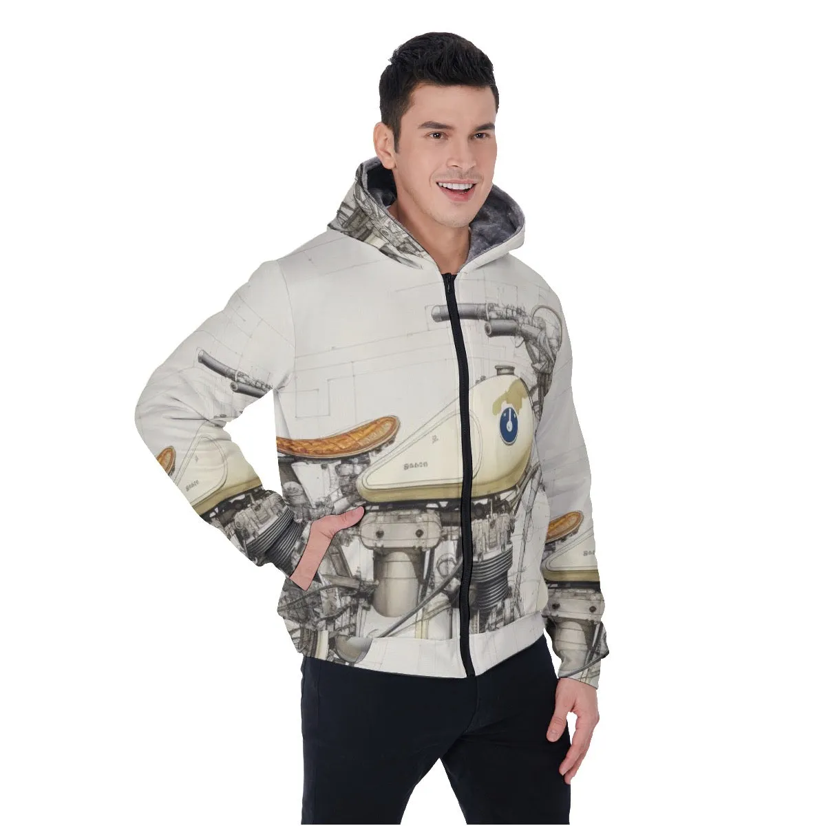 All-Over Print Men's Sherpa Fleece Zip Up Hoodie 26 27, motorcycle print