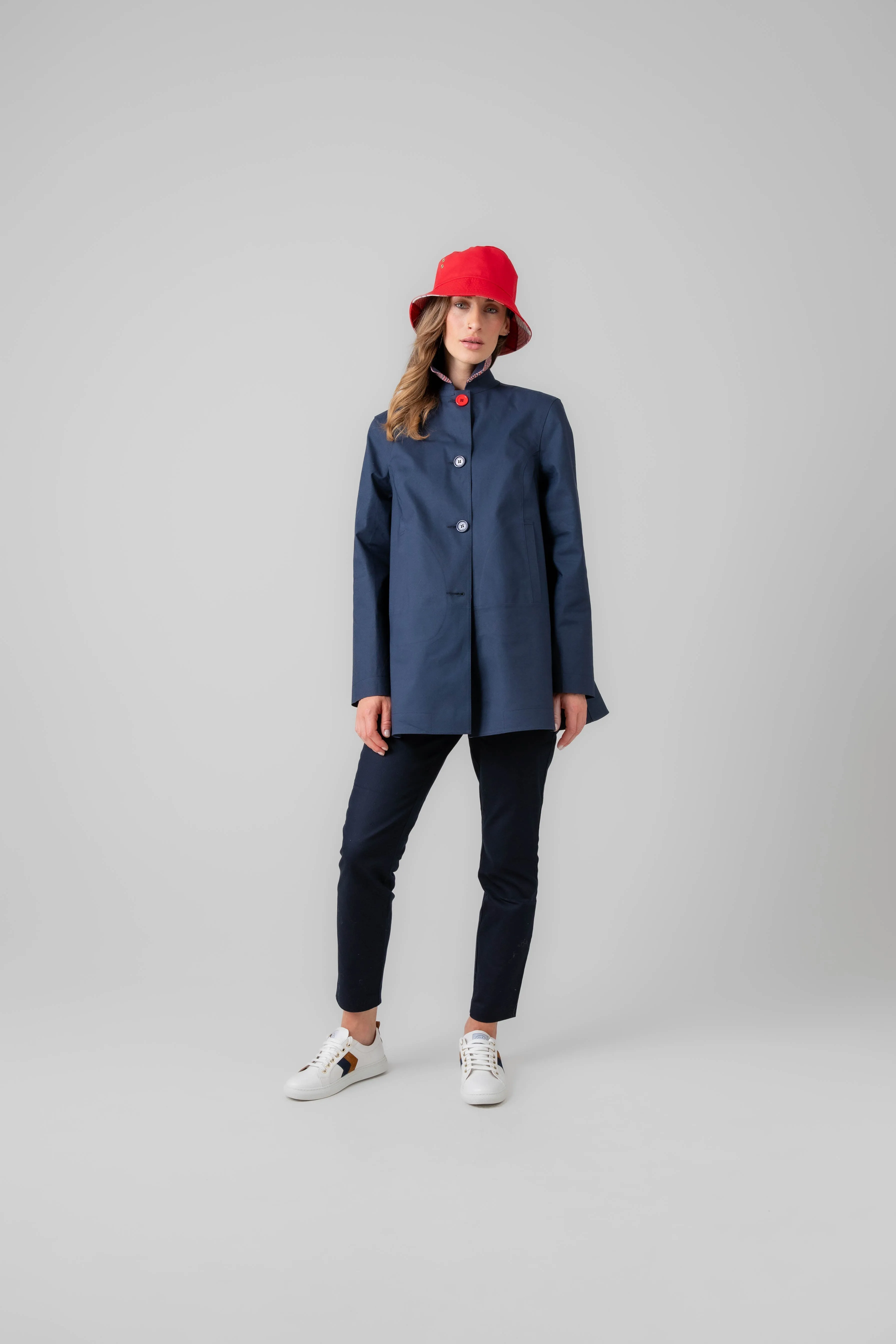 Article 10 swing coat - navy with glen check collar