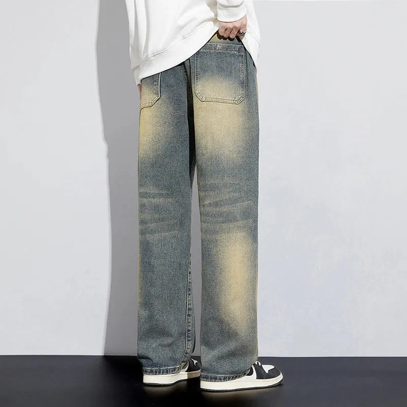 Baggy Jeans Men Loose Fit Wide Leg Pants Retro Blue Vintage Streetwear Strawstring Men's Clothing Cowboys Male Trousers Hombre