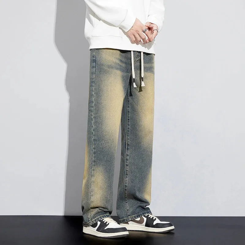 Baggy Jeans Men Loose Fit Wide Leg Pants Retro Blue Vintage Streetwear Strawstring Men's Clothing Cowboys Male Trousers Hombre