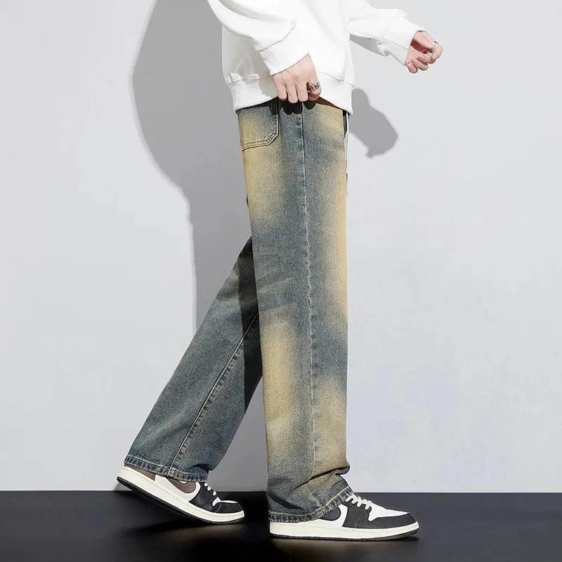 Baggy Jeans Men Loose Fit Wide Leg Pants Retro Blue Vintage Streetwear Strawstring Men's Clothing Cowboys Male Trousers Hombre