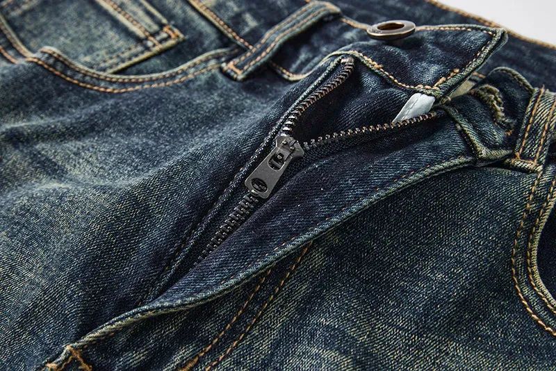 Baggy Pants Men Jeans Loose Fit Wide Leg Jeans Retro Blue Stretch Male Denim Pants Men's Clothing Full Length Trousers Patched