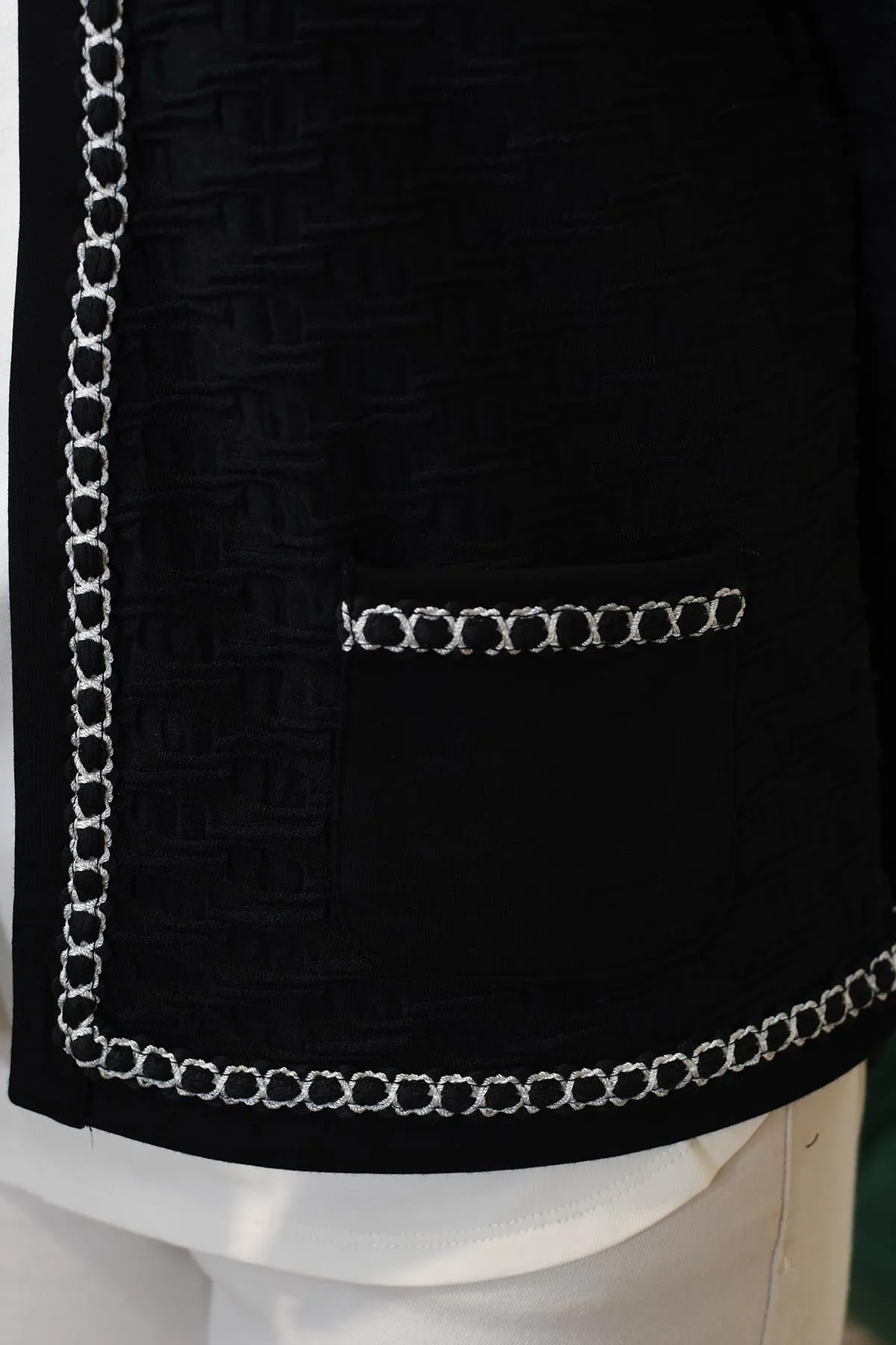Barbara Lebek Black Edge to Edge Jacket With Cream Trim- 75620052