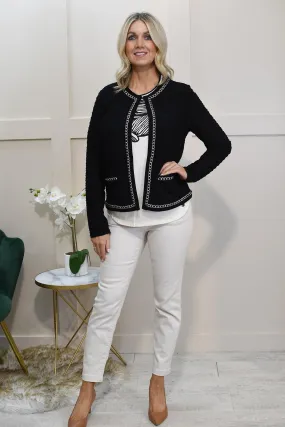 Barbara Lebek Black Edge to Edge Jacket With Cream Trim- 75620052