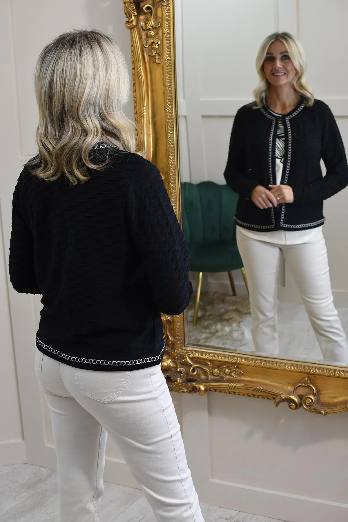 Barbara Lebek Black Edge to Edge Jacket With Cream Trim- 75620052