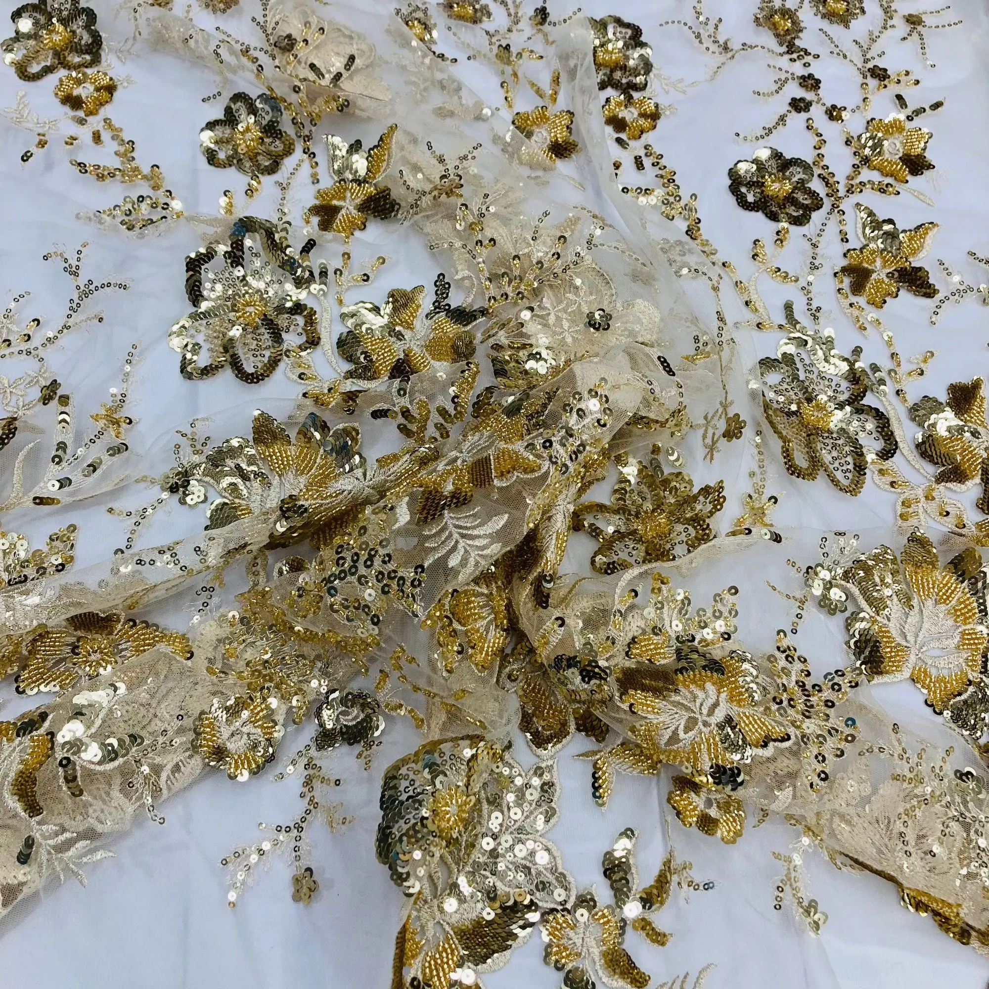 Beaded & Sequined Lace Fabric Embroidered on 100% Polyester Net Mesh | Lace USA - GD-3816