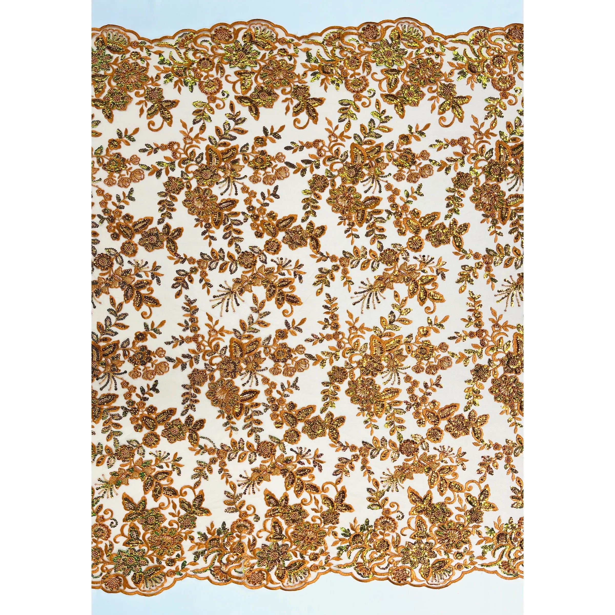 Beaded & Sequined Sparkling Lace Fabric Embroidered on 100% Polyester Net Mesh | Lace USA - GD-2218