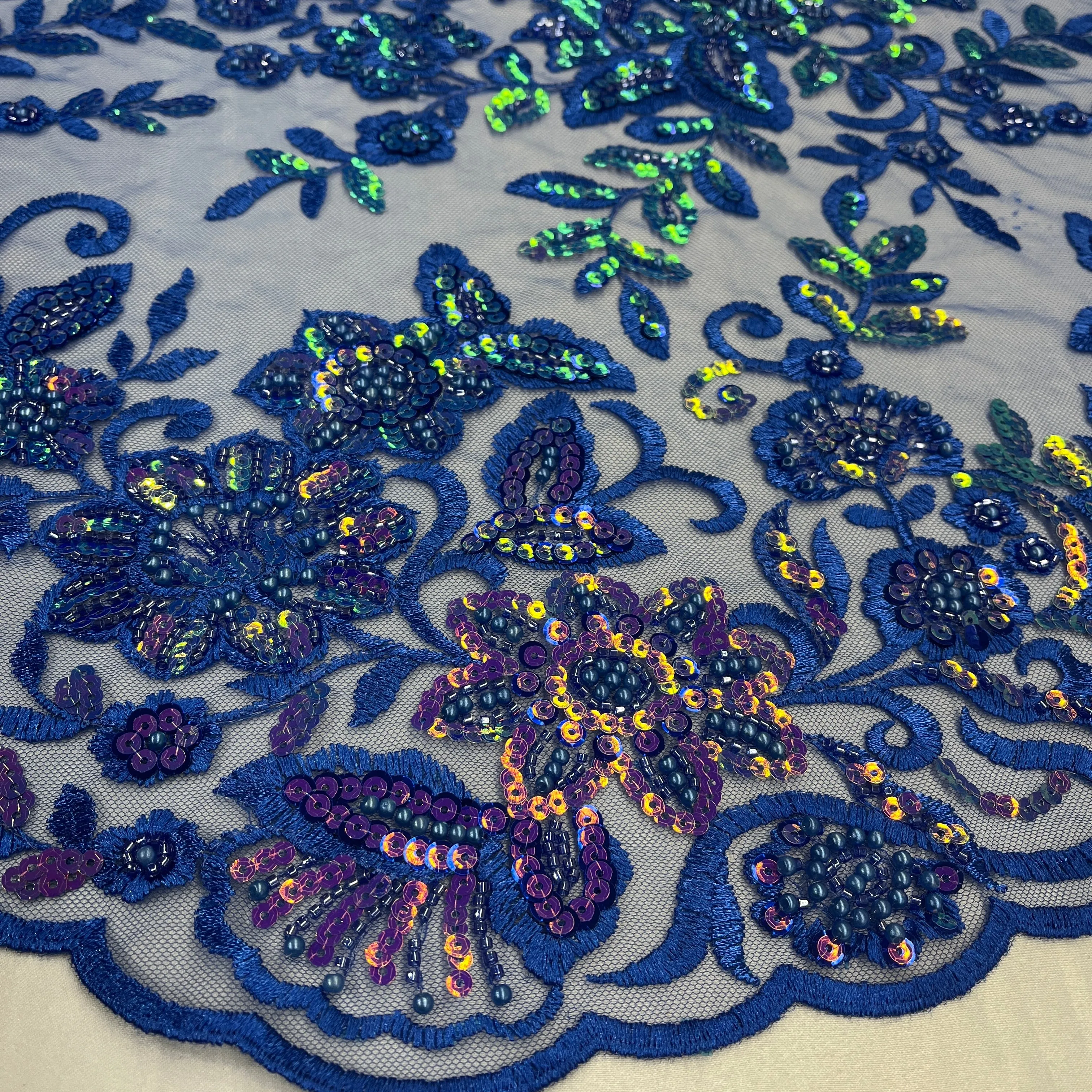Beaded & Sequined Sparkling Lace Fabric Embroidered on 100% Polyester Net Mesh | Lace USA - GD-2218