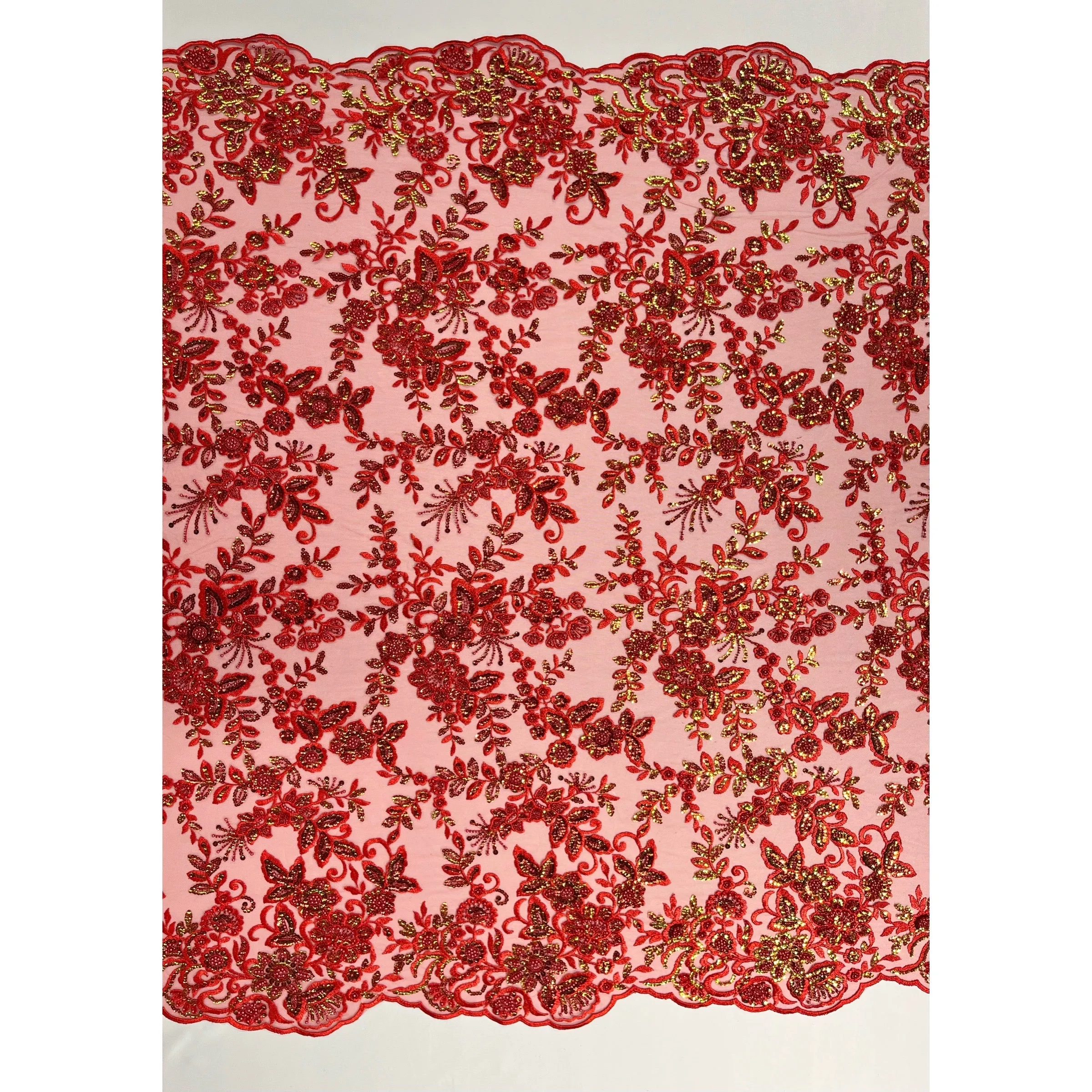 Beaded & Sequined Sparkling Lace Fabric Embroidered on 100% Polyester Net Mesh | Lace USA - GD-2218