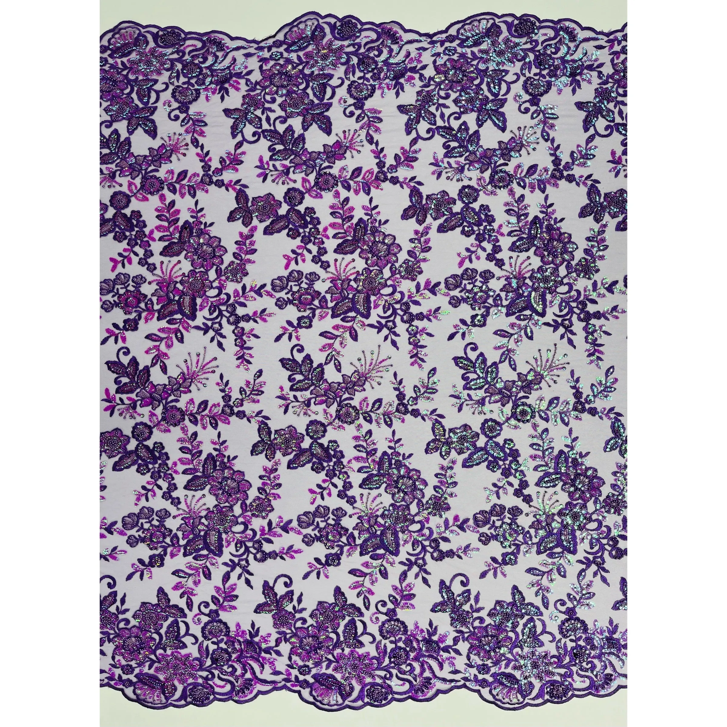 Beaded & Sequined Sparkling Lace Fabric Embroidered on 100% Polyester Net Mesh | Lace USA - GD-2218