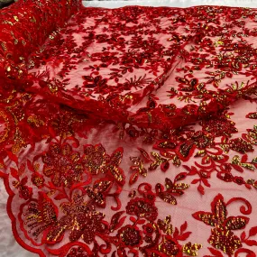 Beaded & Sequined Sparkling Lace Fabric Embroidered on 100% Polyester Net Mesh | Lace USA - GD-2218