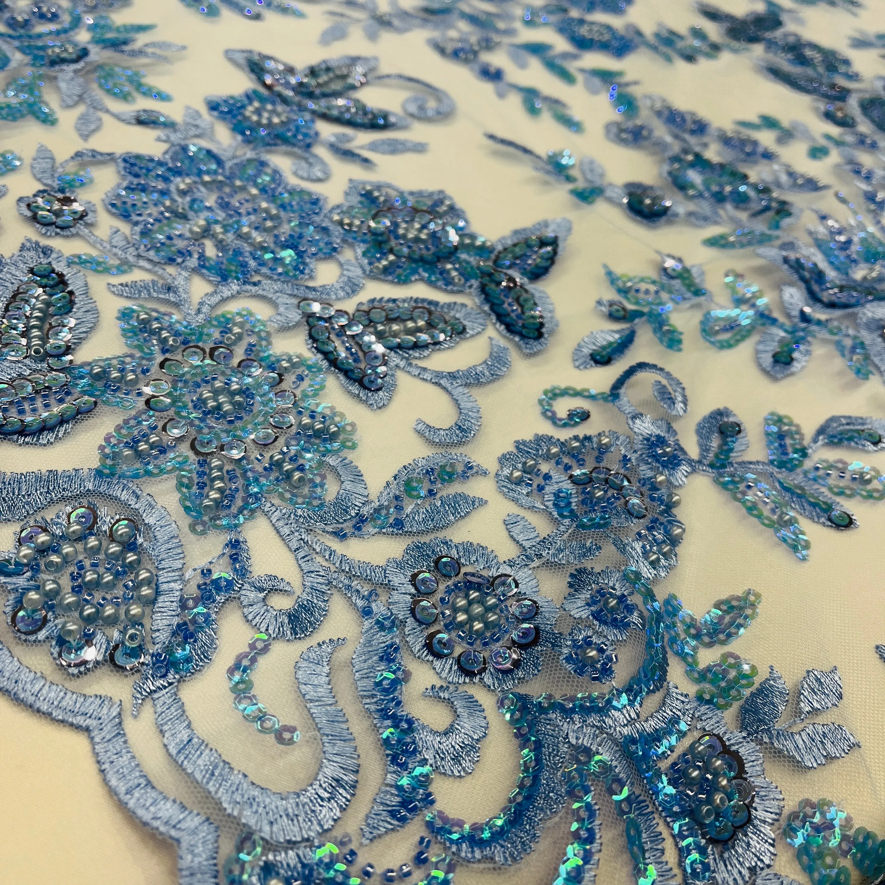 Beaded & Sequined Sparkling Lace Fabric Embroidered on 100% Polyester Net Mesh | Lace USA - GD-2218