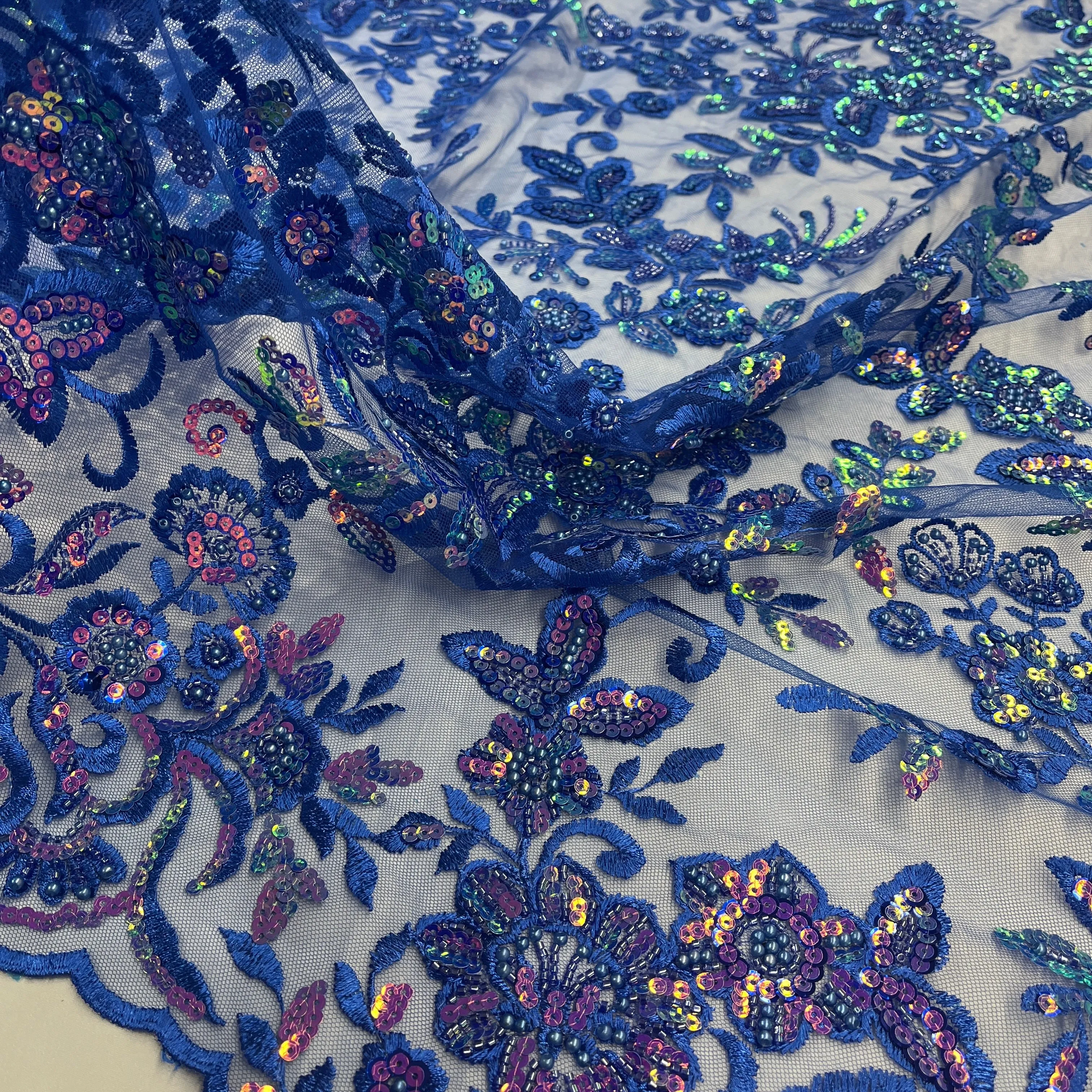 Beaded & Sequined Sparkling Lace Fabric Embroidered on 100% Polyester Net Mesh | Lace USA - GD-2218