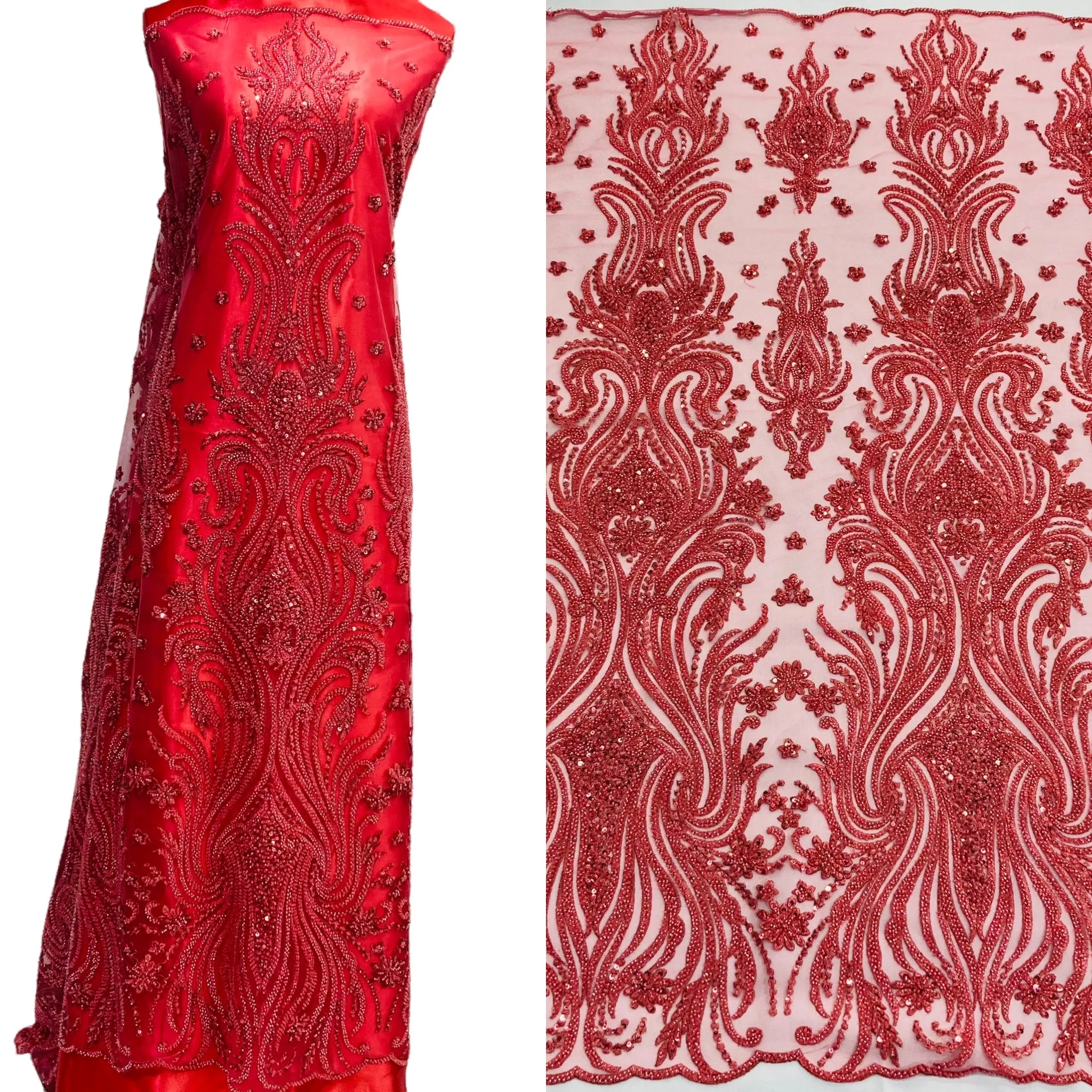 Beaded Lace Fabric Embroidered on 100% Polyester Net Mesh | Lace USA - GD-114
