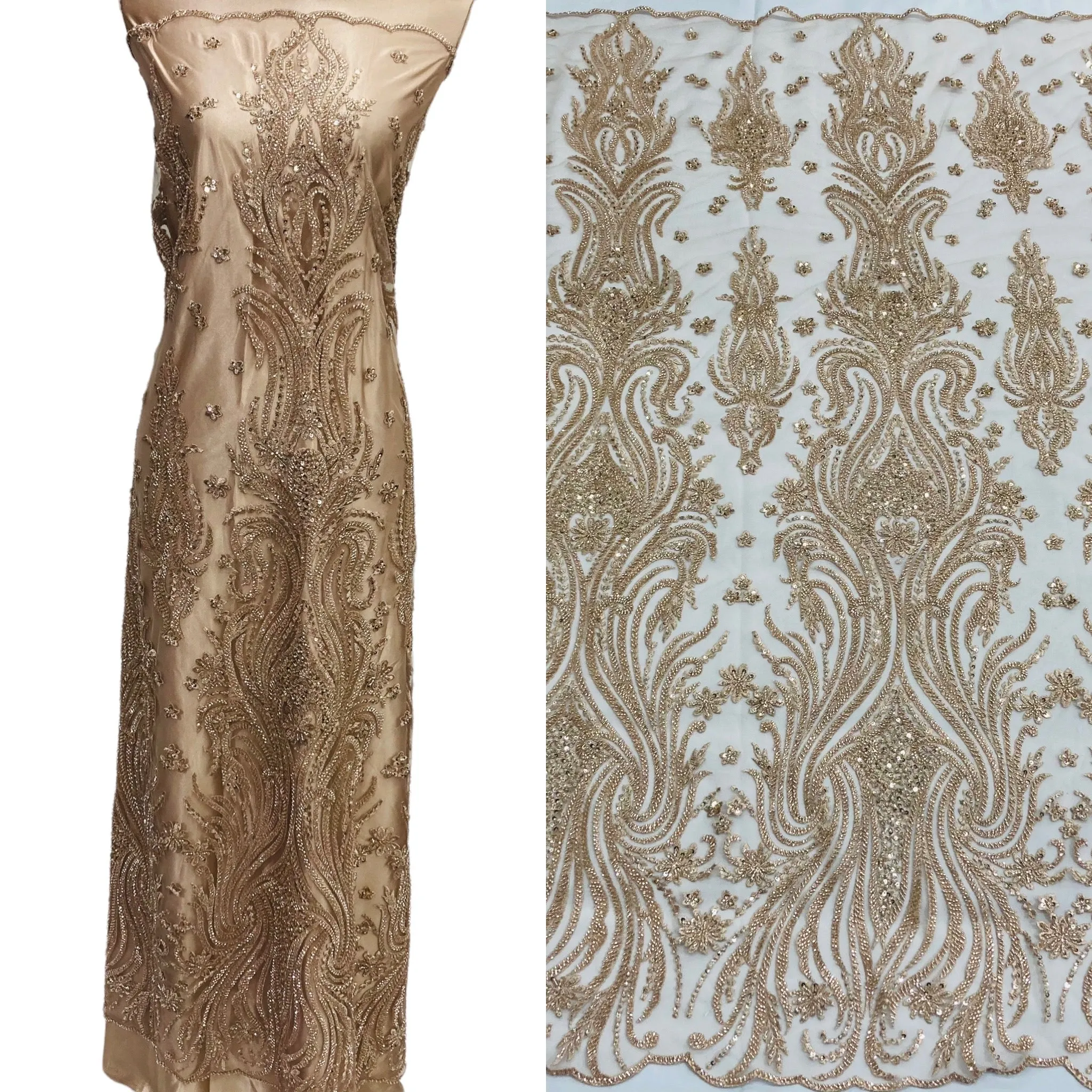 Beaded Lace Fabric Embroidered on 100% Polyester Net Mesh | Lace USA - GD-114