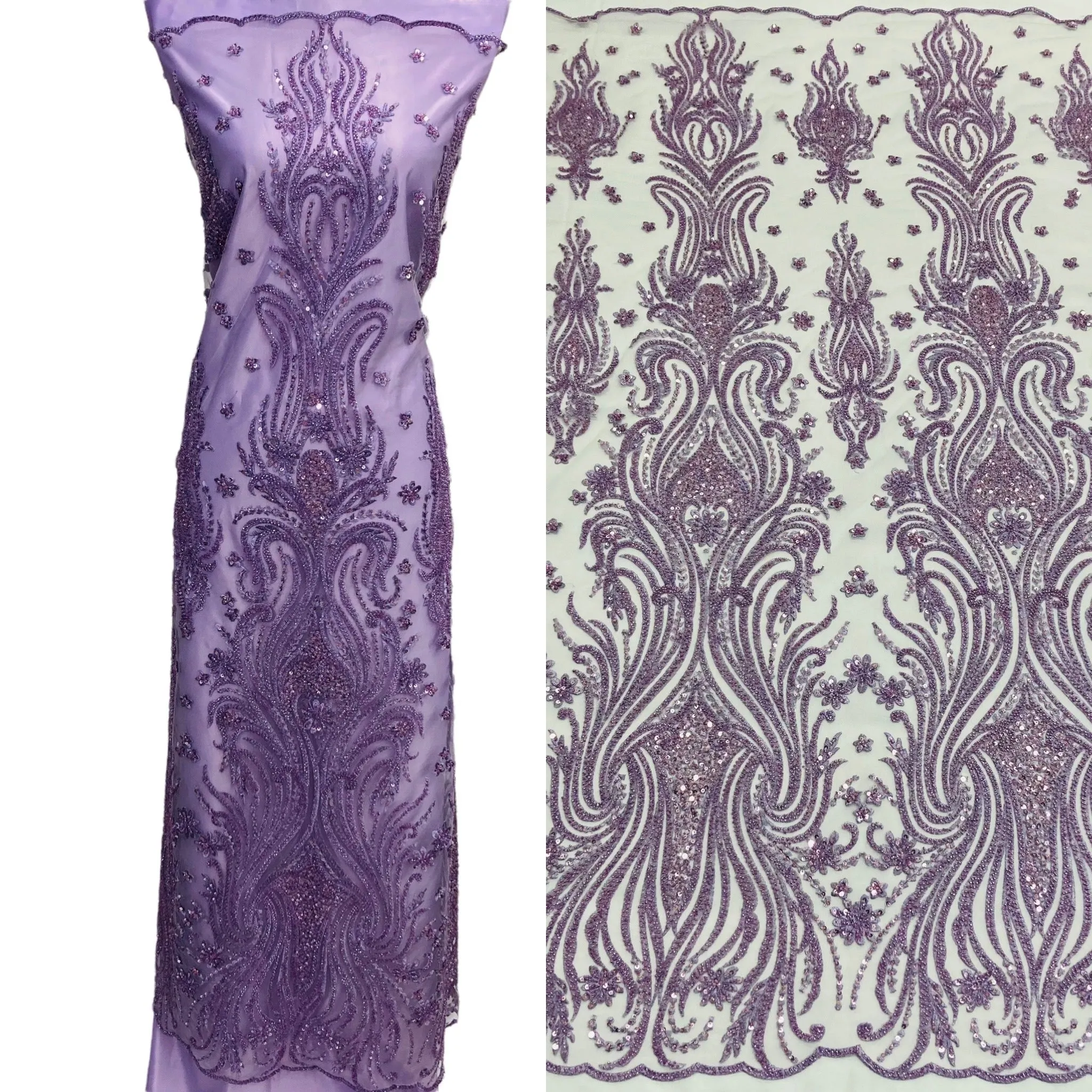 Beaded Lace Fabric Embroidered on 100% Polyester Net Mesh | Lace USA - GD-114