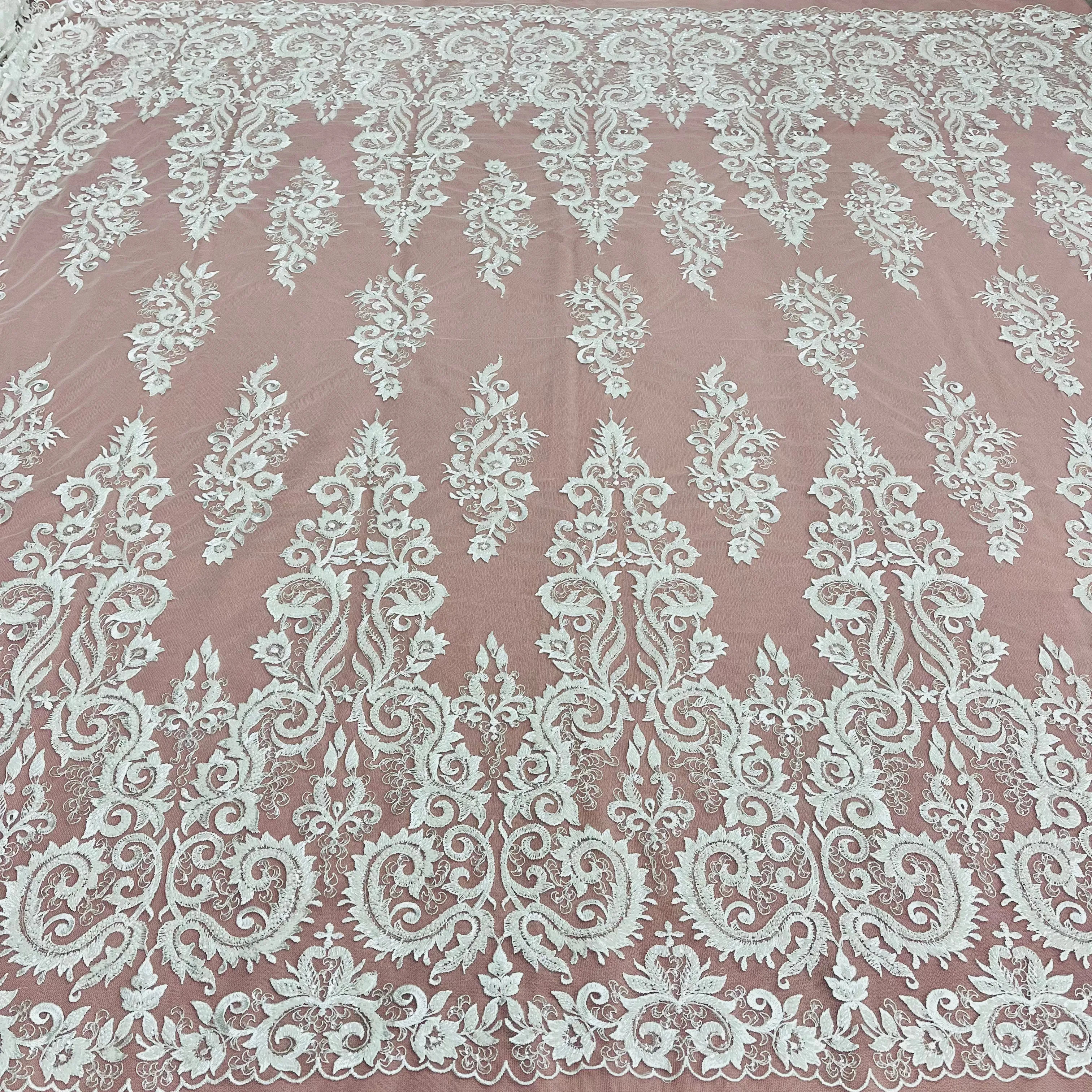 Beaded Lace Fabric Embroidered on 100% Polyester Net Mesh | Lace USA - GD-13315