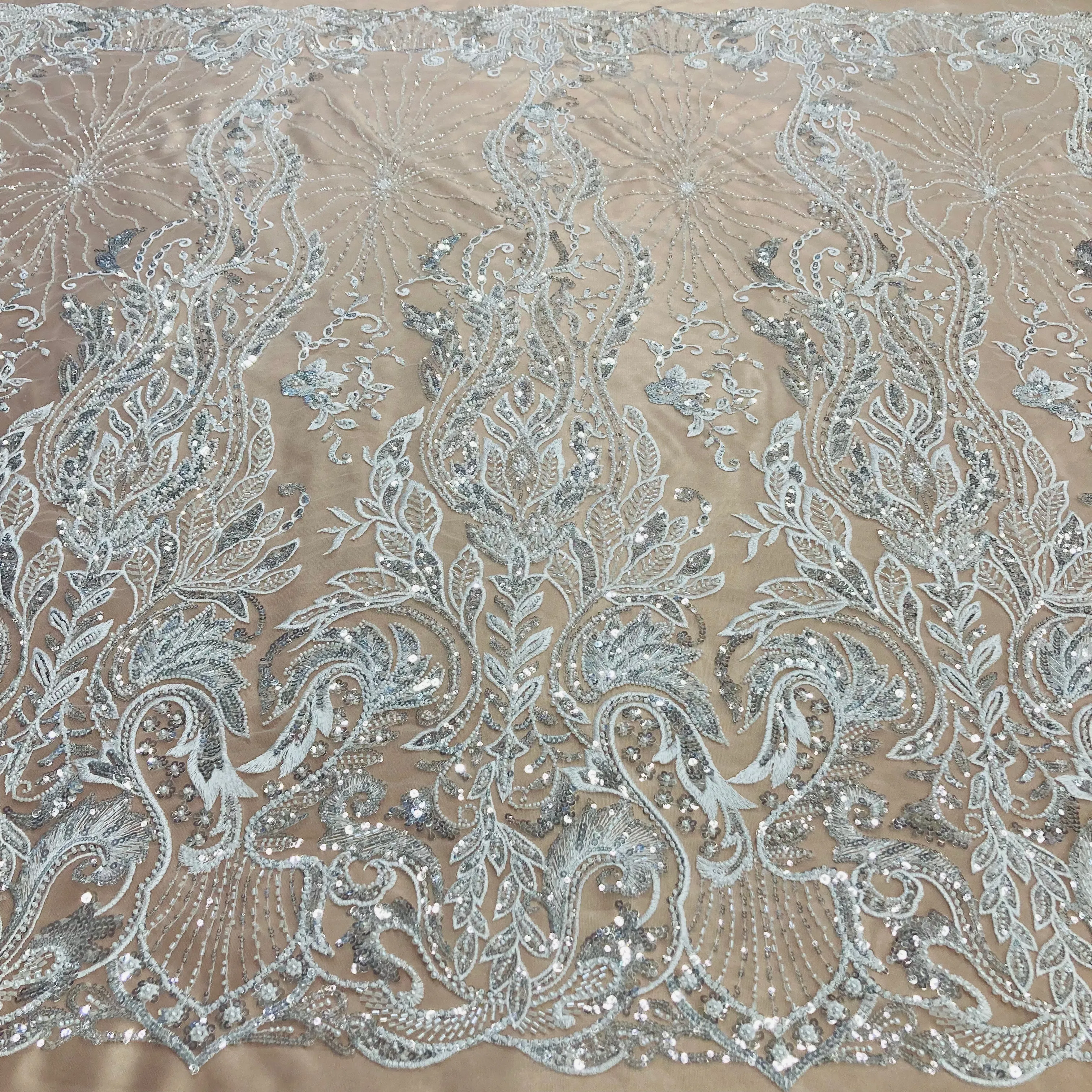Beaded Lace Fabric Embroidered on 100% Polyester Net Mesh | Lace USA - GD-210902