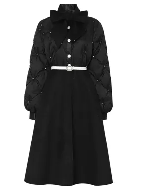 Black Big Bowknot  Diamond Lattice Pearl 1950S Coat