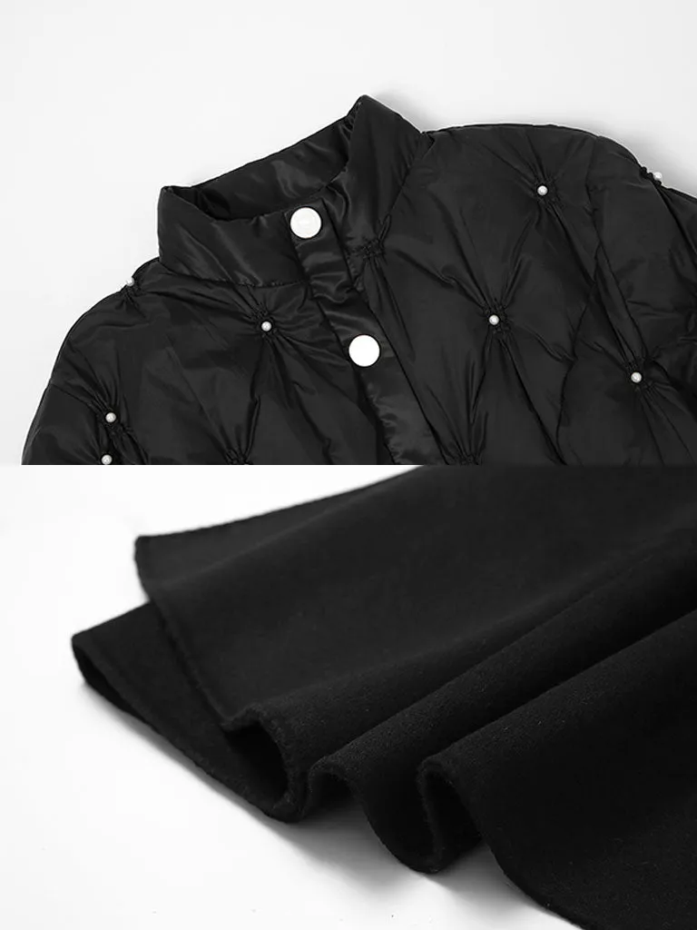 Black Big Bowknot  Diamond Lattice Pearl 1950S Coat