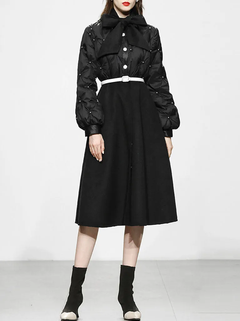 Black Big Bowknot  Diamond Lattice Pearl 1950S Coat