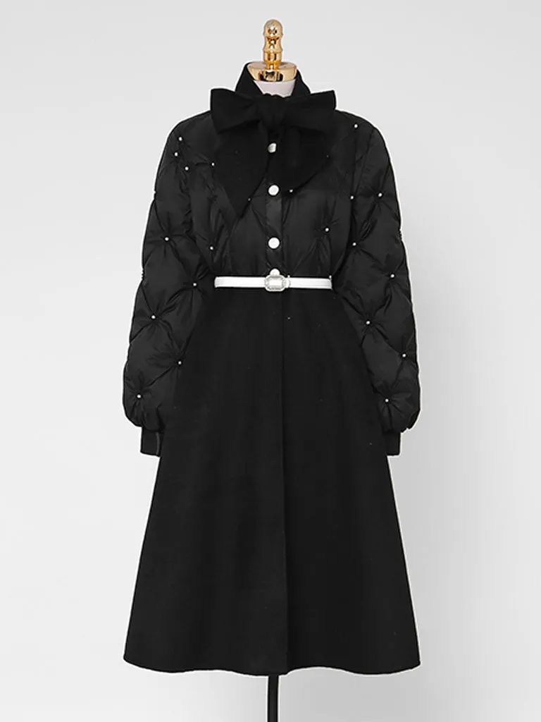 Black Big Bowknot  Diamond Lattice Pearl 1950S Coat