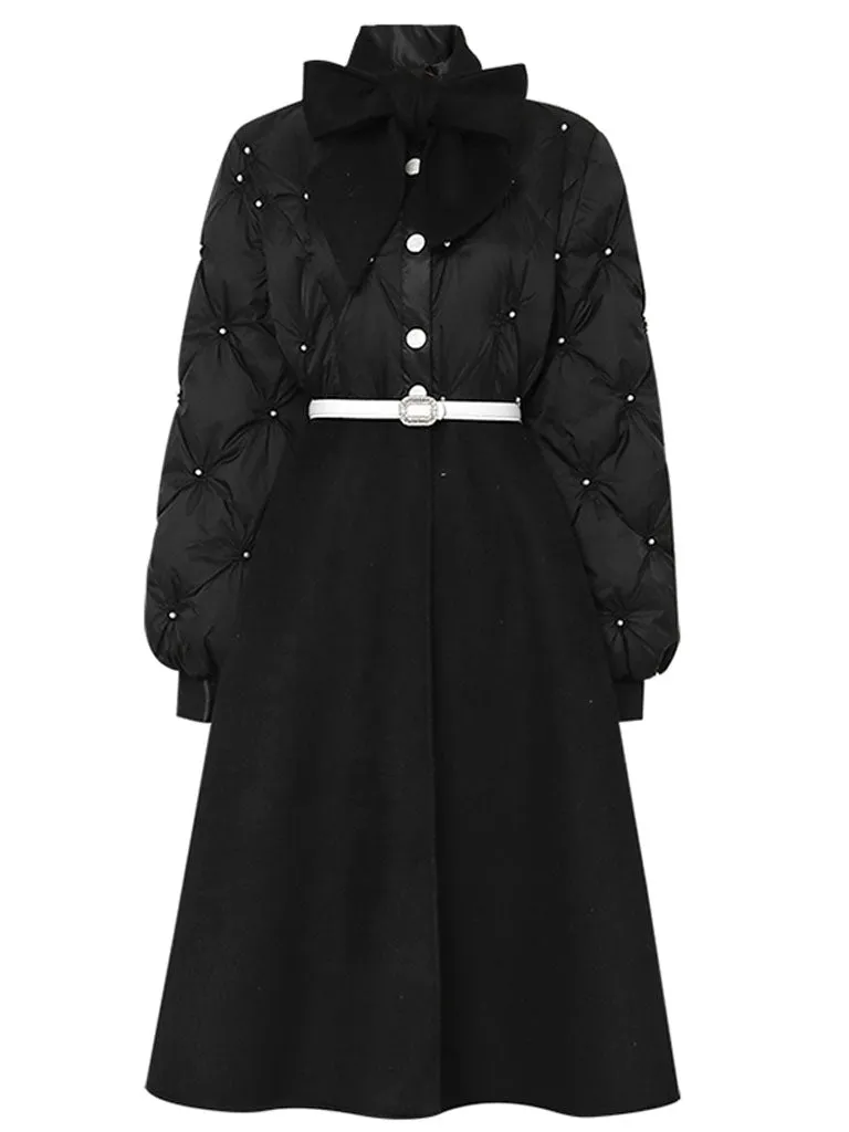 Black Big Bowknot  Diamond Lattice Pearl 1950S Coat