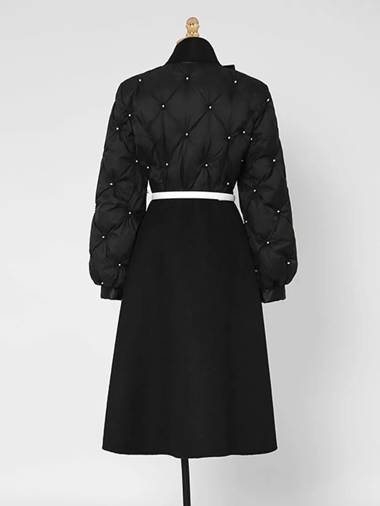 Black Big Bowknot  Diamond Lattice Pearl 1950S Coat