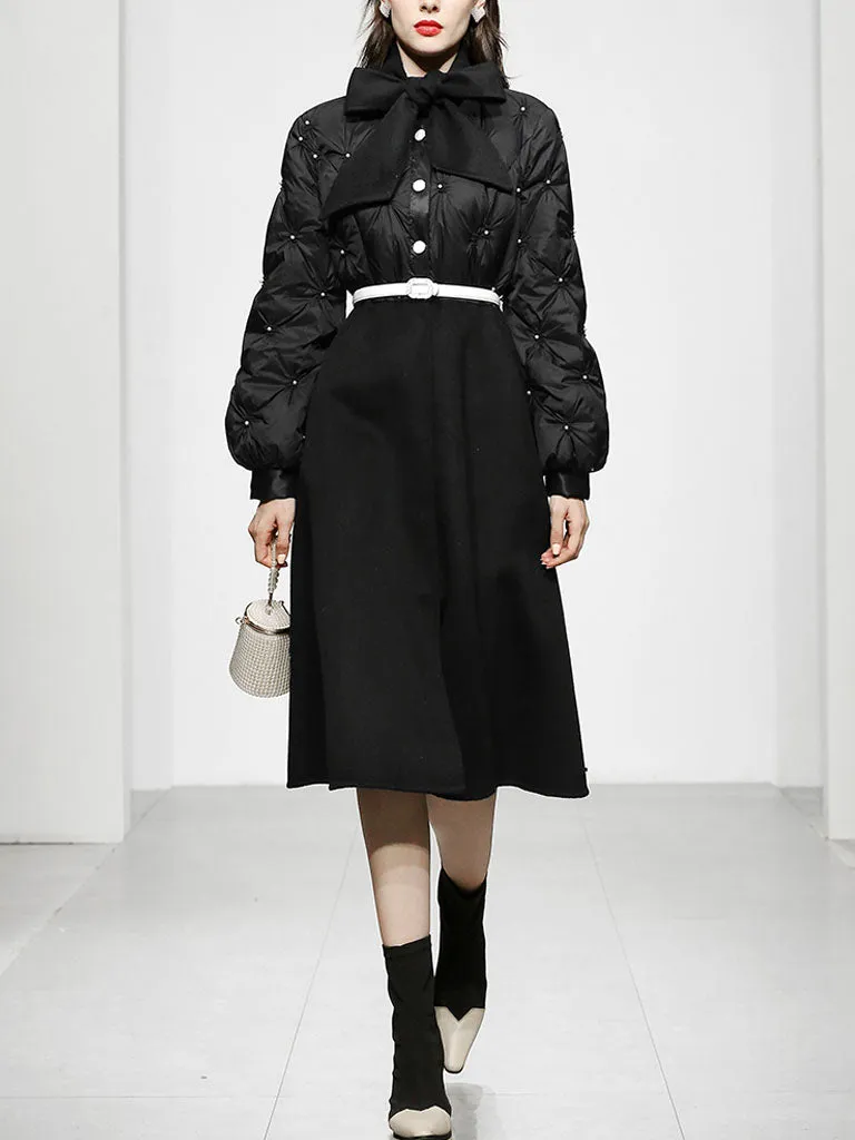 Black Big Bowknot  Diamond Lattice Pearl 1950S Coat