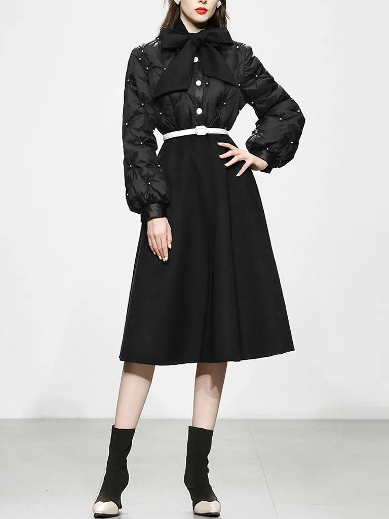 Black Big Bowknot  Diamond Lattice Pearl 1950S Coat