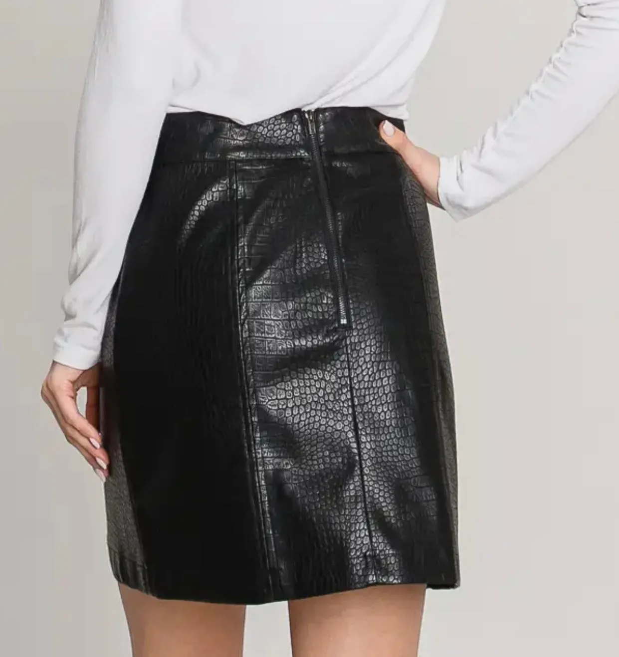 Black faux leather mini skirt