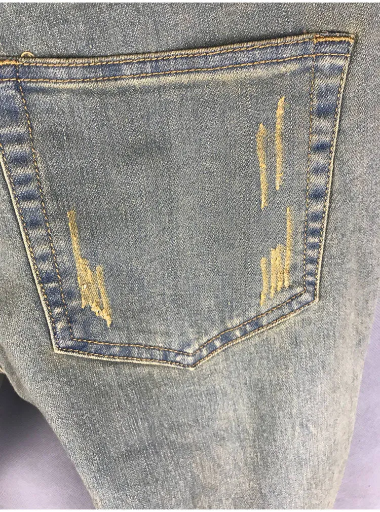 BOOPDO DESIGN WEEKEND DISTRESSES WASHED DENIM JEAN PANTS