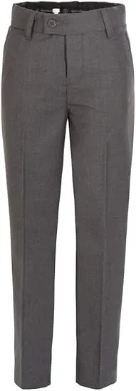 Boys Dress Pants Flat-Front - Slim fit Dress Slacks - Grey-poly-rayon