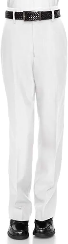 Boys Pant with Two Side Two Back Pockets Non-Elastic Waistband, Slim Pants for Boys Goes with Any Shirt Suit Jacket - White