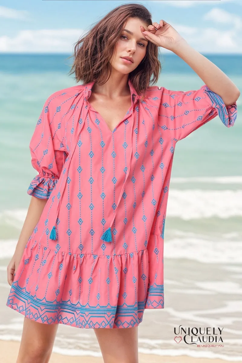 Brielle Embroidered Contrast A-Line Dress