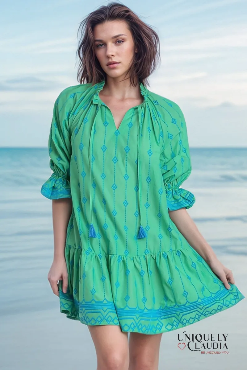 Brielle Embroidered Contrast A-Line Dress