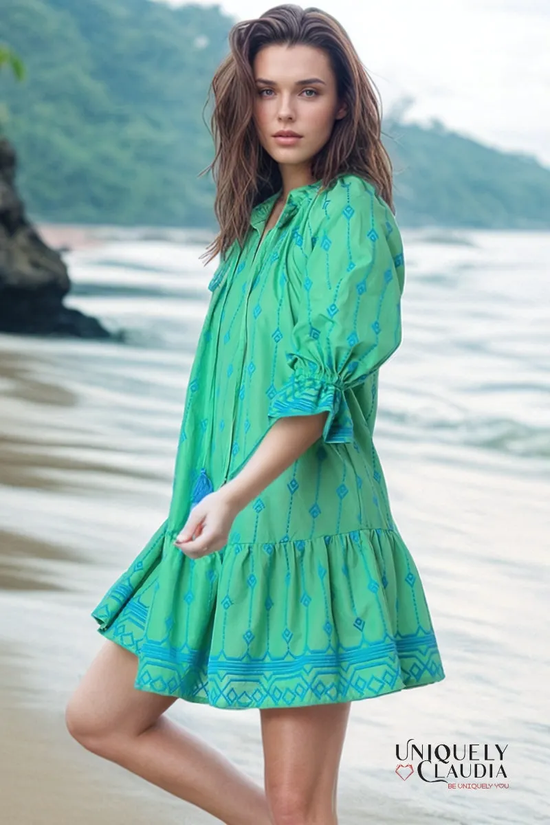 Brielle Embroidered Contrast A-Line Dress