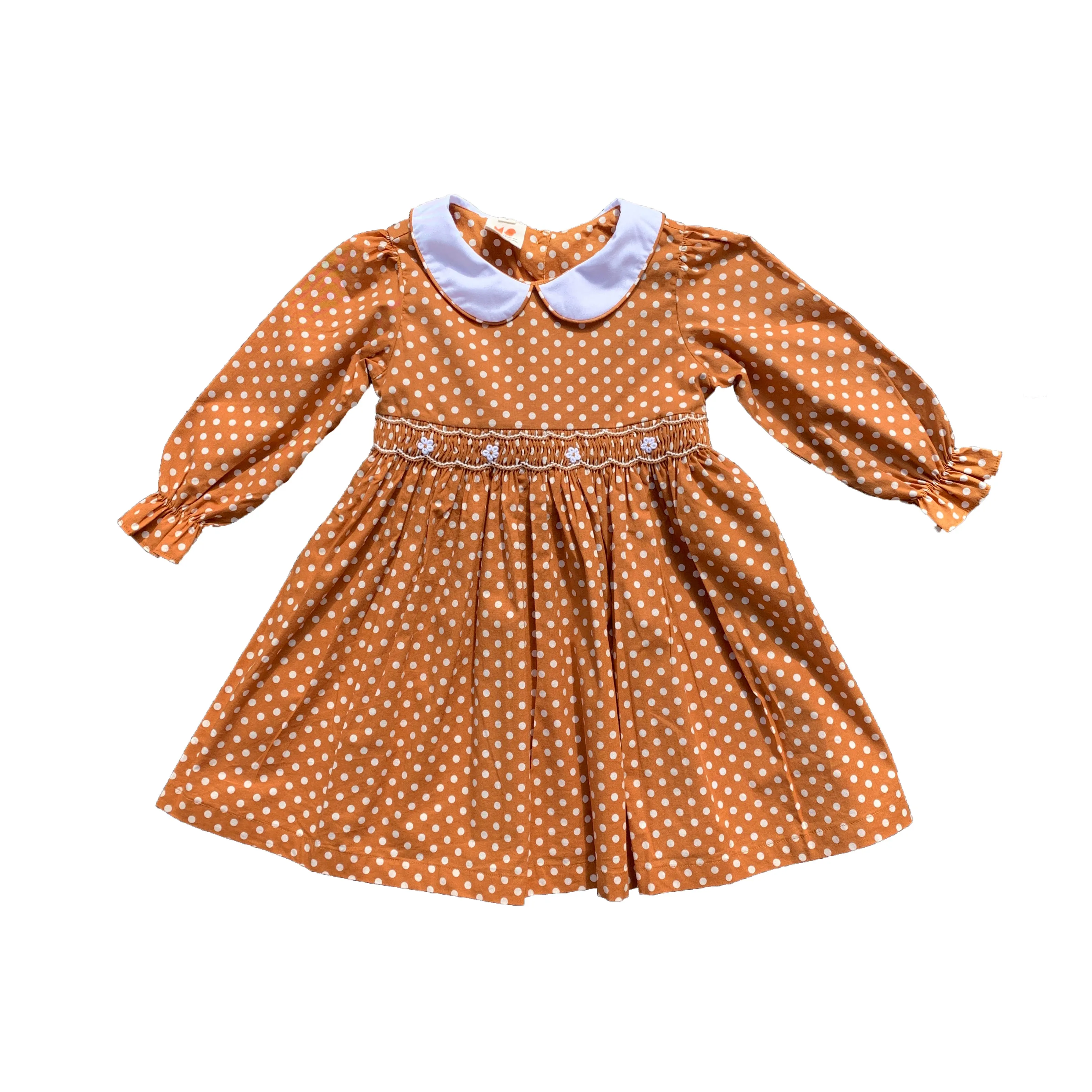 Brown Polka Dot Girl Smocked Dress