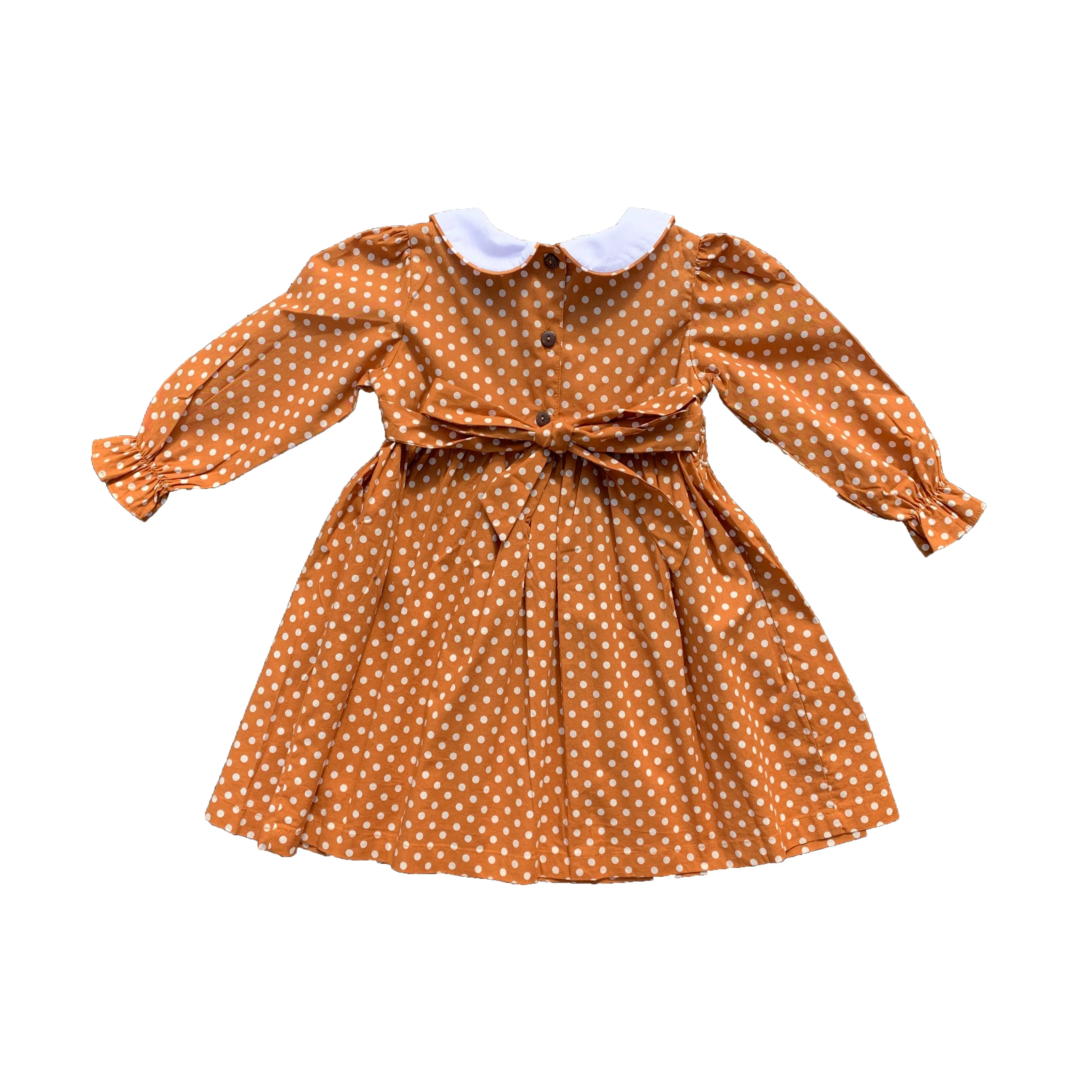 Brown Polka Dot Girl Smocked Dress