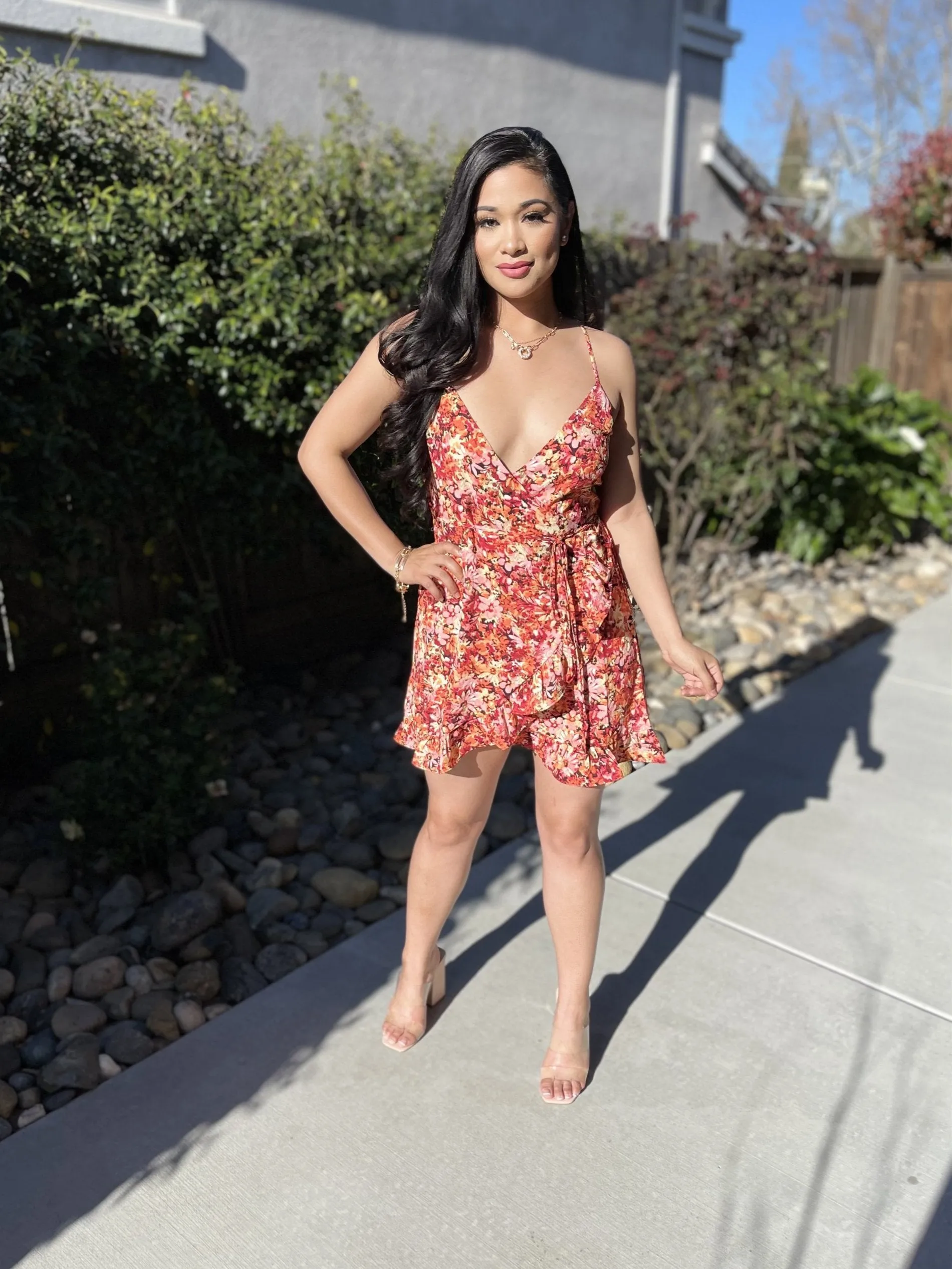 Brunch Date Floral Wrap Mini Dress